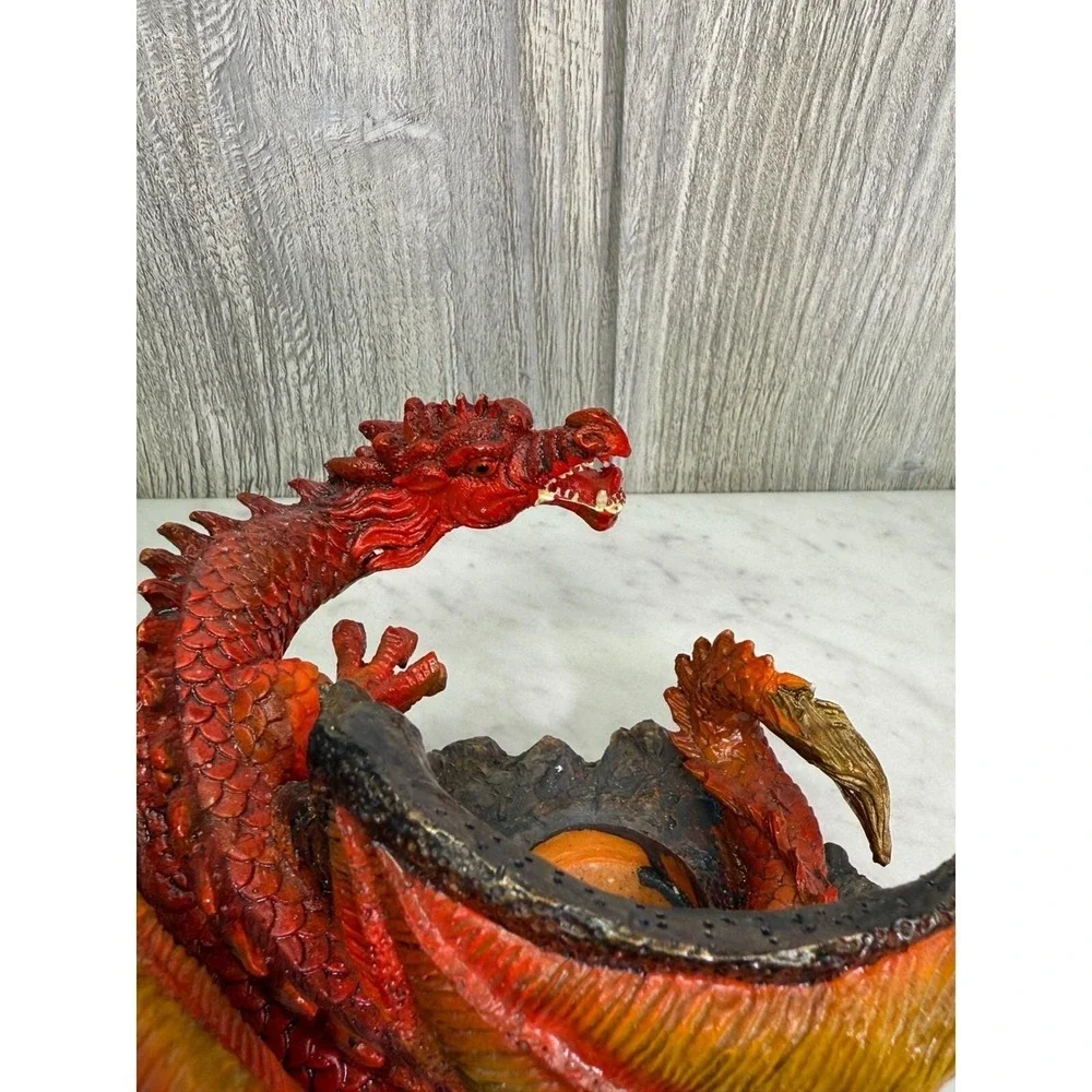Red Dragon Tea Light Candle Holder Fantasy Figurine Statue Home Decor Red Gold